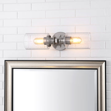 Jules Edison 16.5" Cylinder Iron/Seeded Glass Farmhouse Contemporary LED Wall Sconce